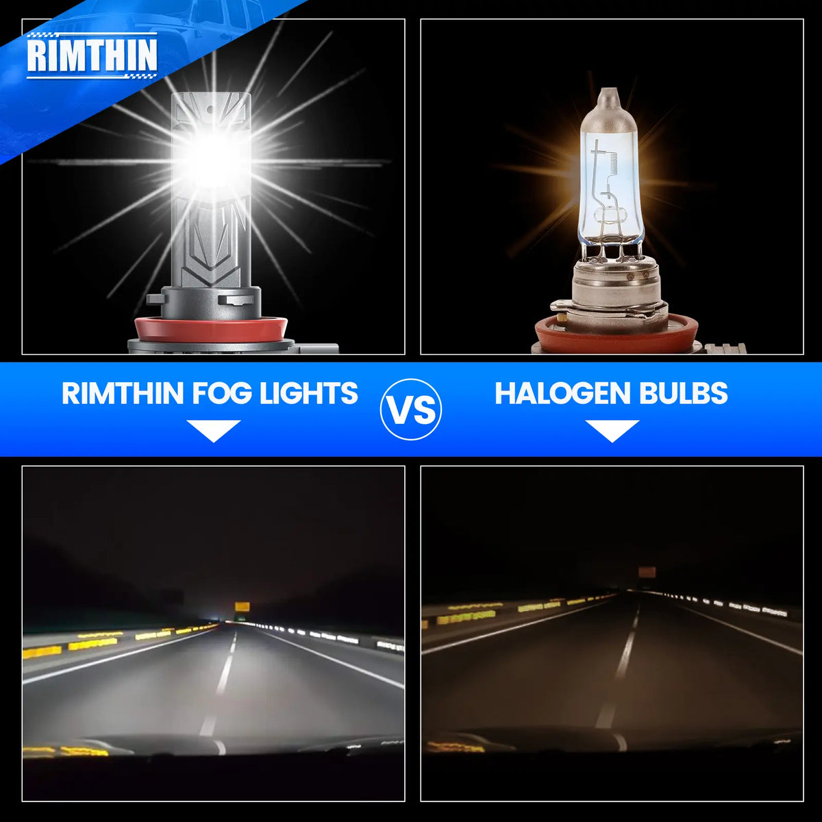 E1 Series H11 LED headlight bulbs are brighter than halogen bulbs