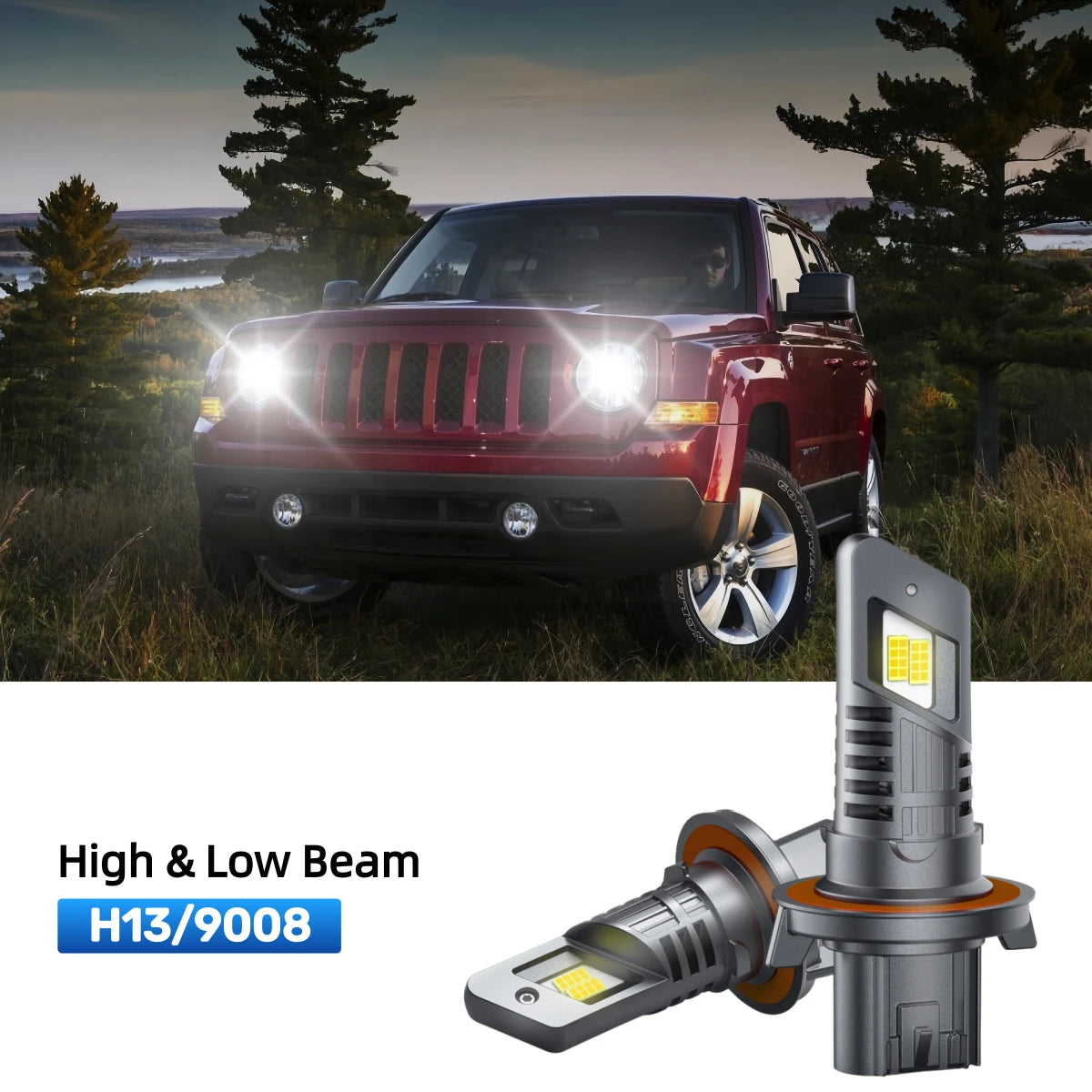 RIMTHIN H13 LED High & Low Beam Bulbs Fit for 2007-2017 Jeep Patriot
