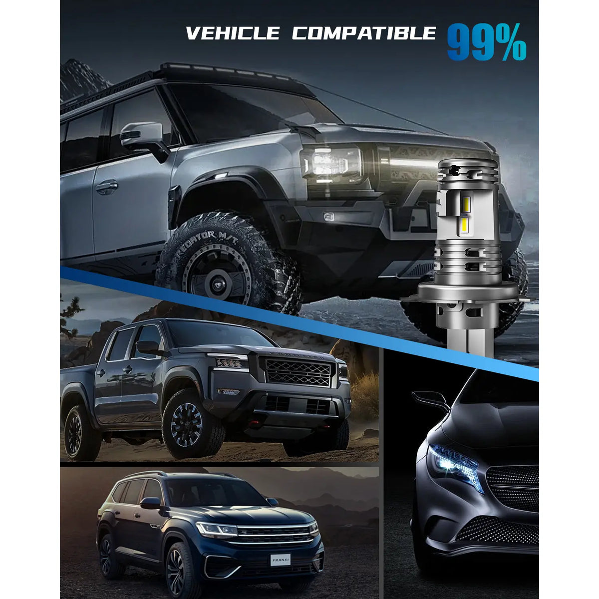 FRANXI H4 LED Headlight Bulbs Vehicle Compatibility 99%