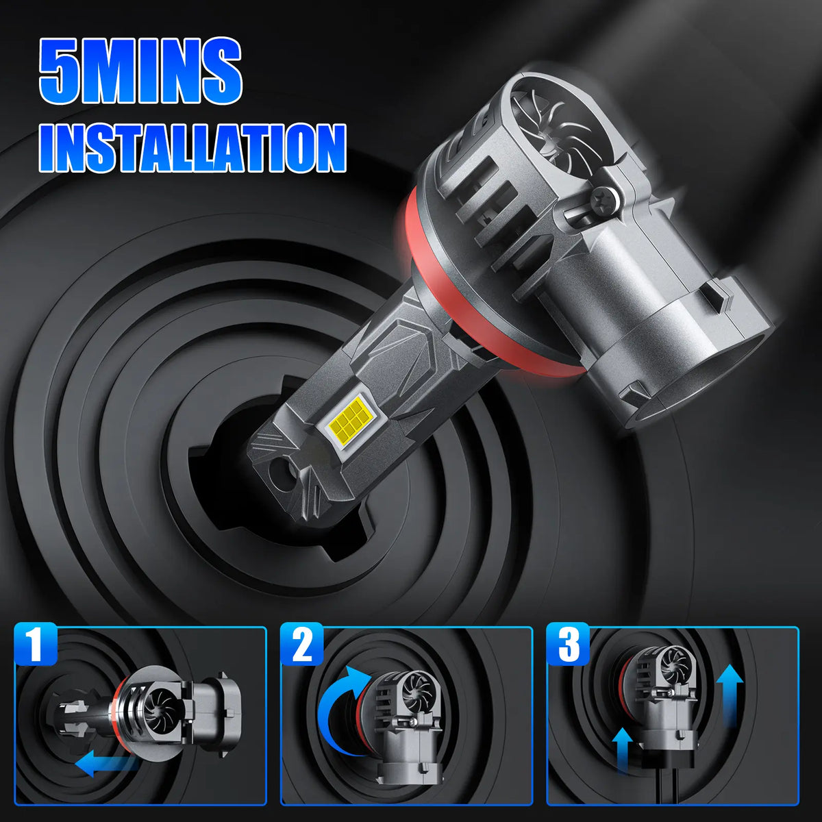 E1 Series H11 LED headlight bulbs are easy to install