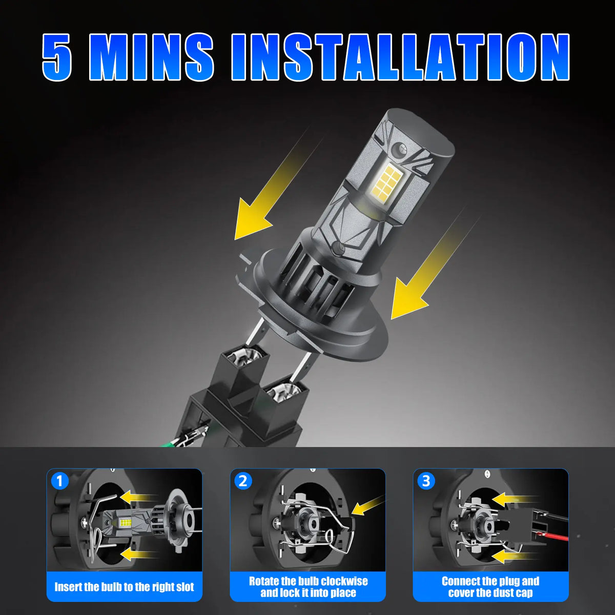 E1 Series H7 LED headlight bulbs are easy to install