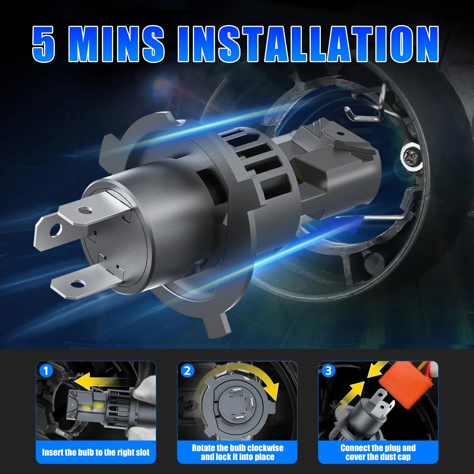 E1 Series H4 LED headlight bulbs are easy to install