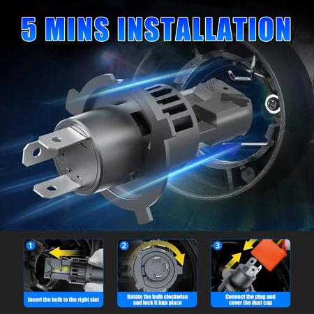 E1 Series H4 LED headlight bulbs are easy to install