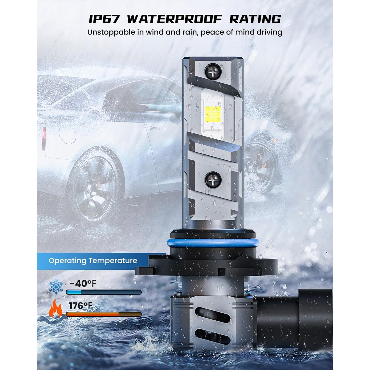 FRANXI 9006/HB4 LED Headlight Bulb IP67 Waterproof
