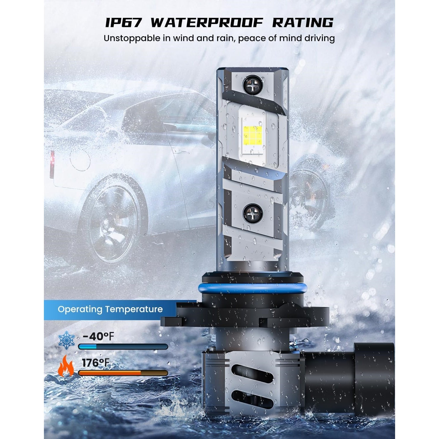 FRANXI 9006/HB4 LED Headlight Bulb IP67 Waterproof