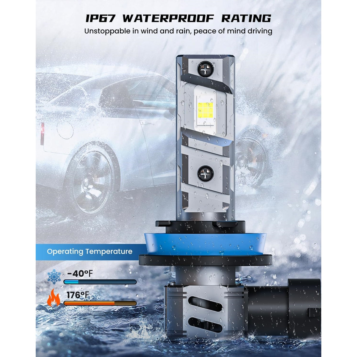 FRANXI LED Headlight Bulb IP67 Waterproof Rating