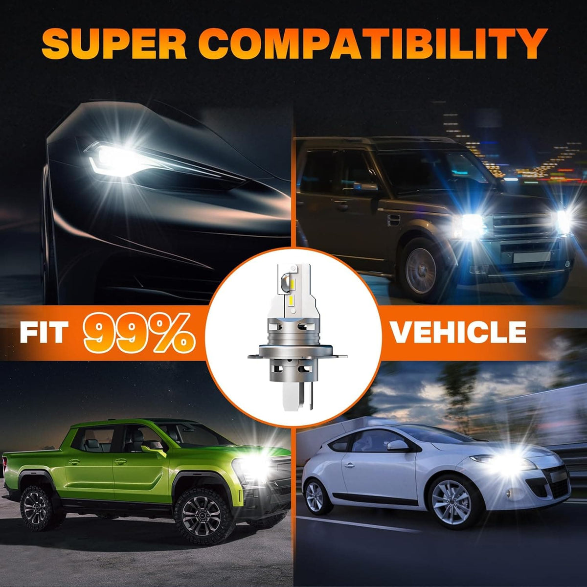 RCJ H4 LED Headlight Bulbs Super Compatibility with 99% of Vehicles