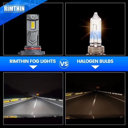 RIMTHIN LED Fog Light vs Halogen Bulb Brighter Road Illumination