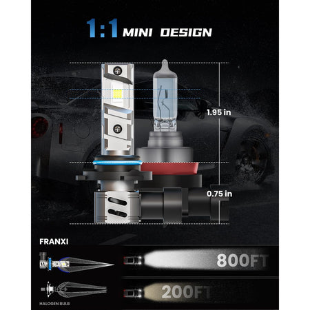FRANXI 9006/HB4 LED Headlight Bulb Mini Design 800ft Range