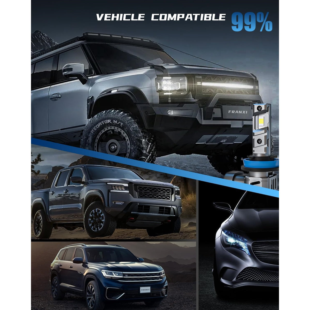 FRANXI LED Headlight Bulbs Vehicle Compatibility 99%