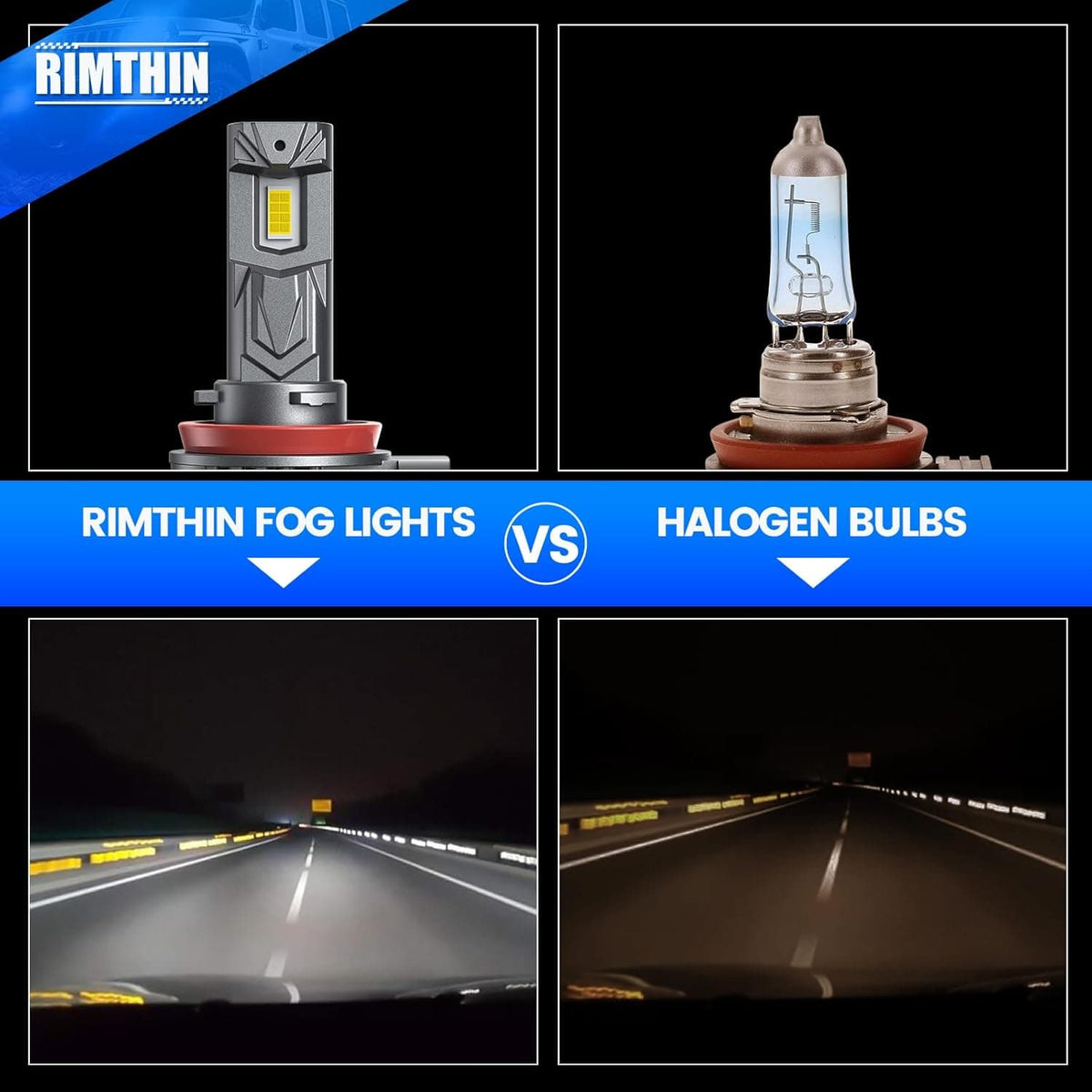 RIMTHIN LED Fog Lights vs Halogen Bulbs Improved Visibility