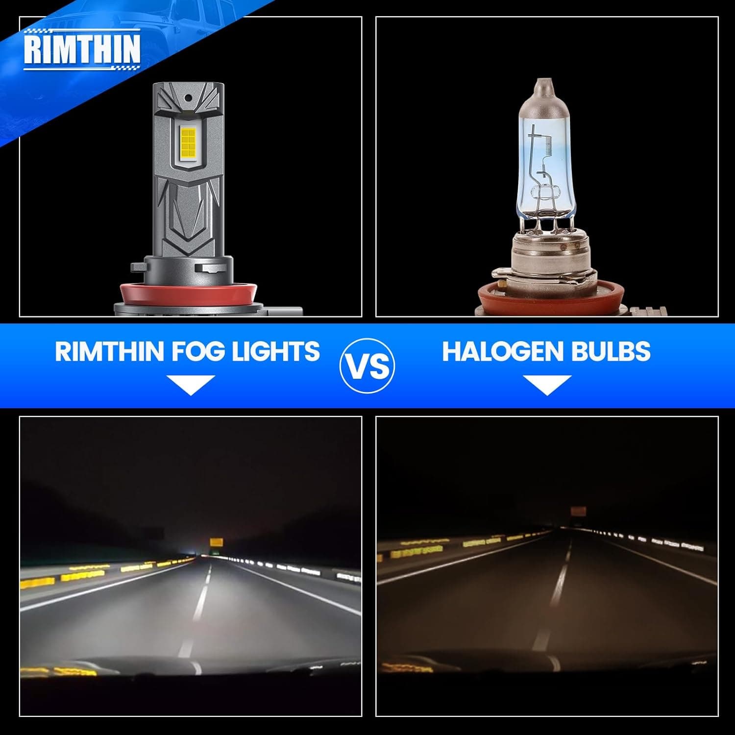 RIMTHIN LED Fog Lights vs Halogen Bulbs Improved Visibility