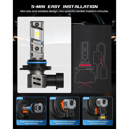 FRANXI 9005/HB3 LED Headlight Bulb Easy Installation Guide