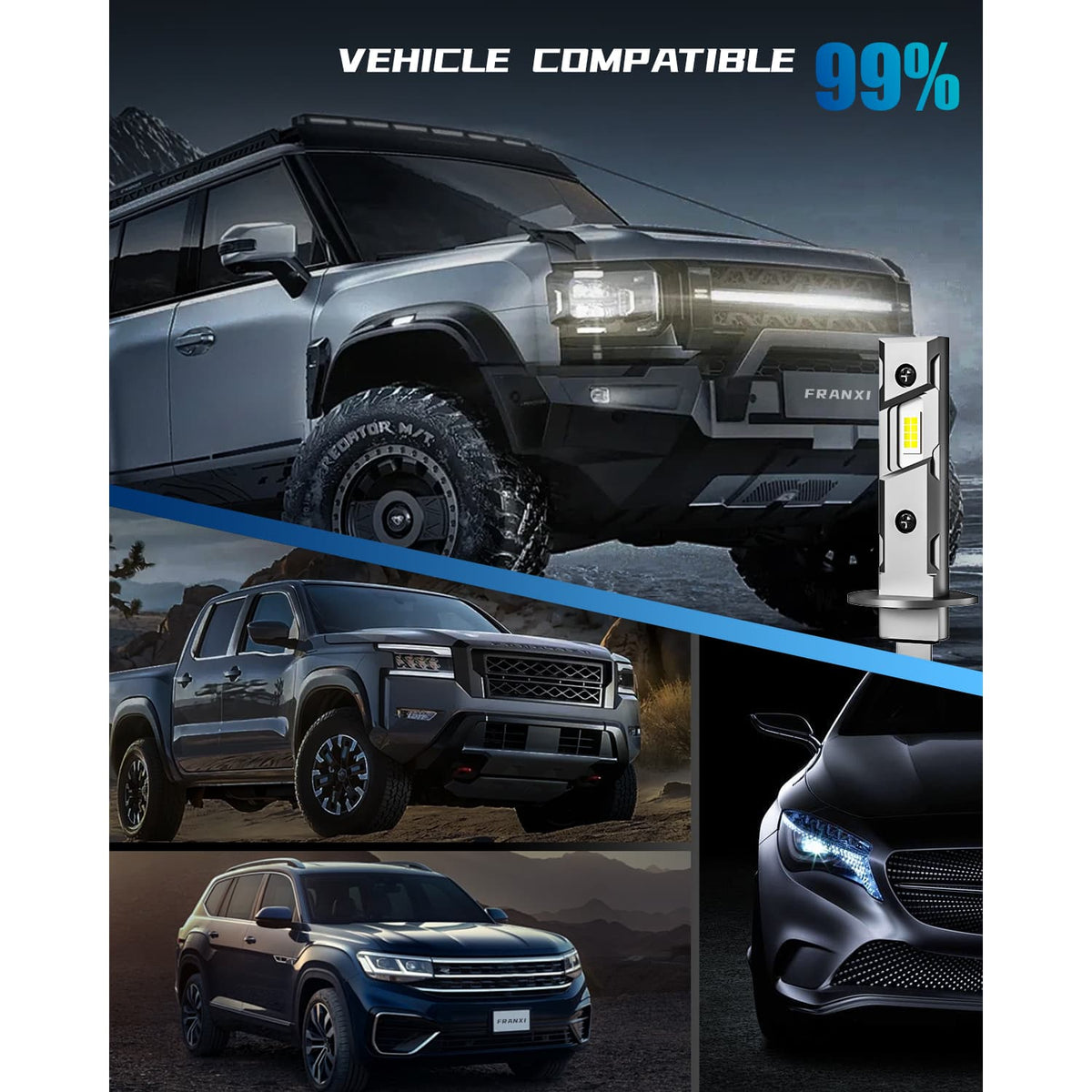 Franxi XM2 H1 LED Headlight Bulbs Vehicle Compatibility 99%