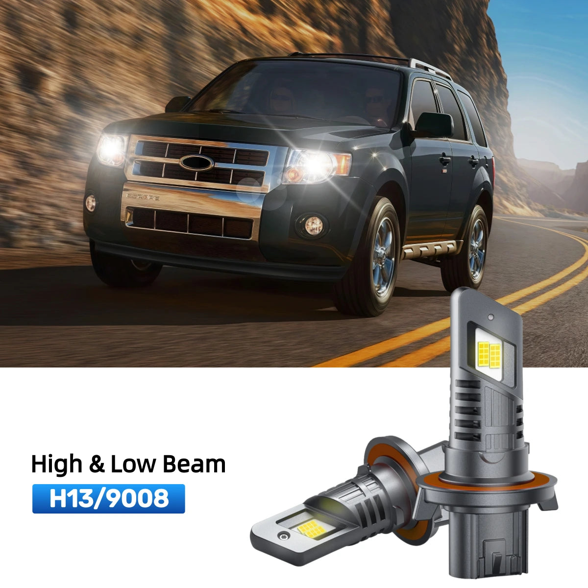 AUIMSOCO H13/9008 LED Headlight Bulbs – 4-Side High/Low Beam – For Ford Escape 2008-2012