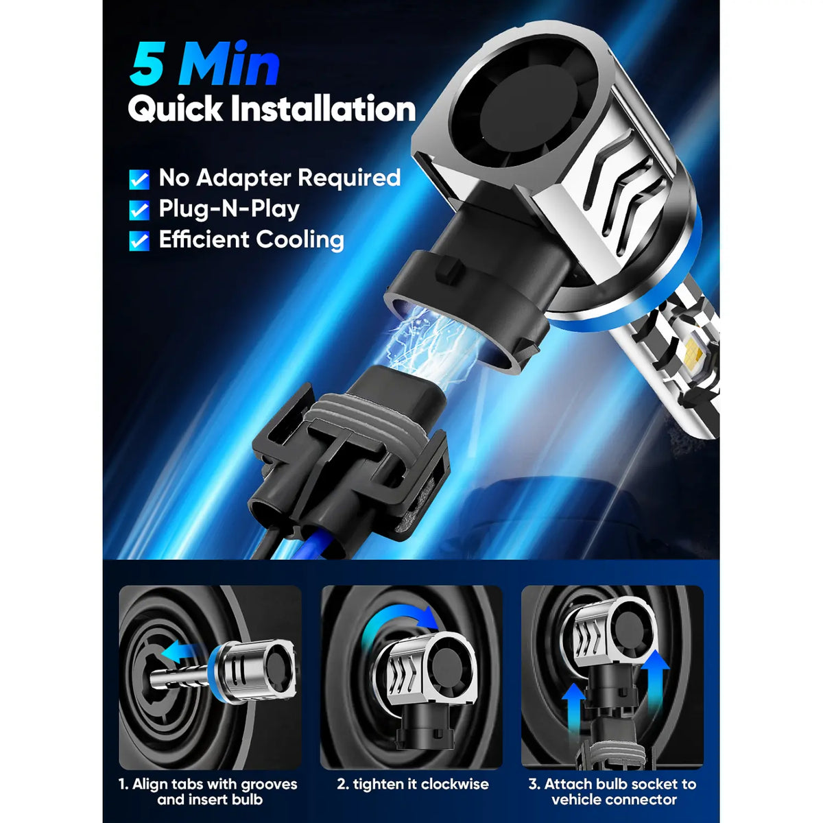 GT2 Series H11 9005 LED Headlight Bulbs 5-minute Installation