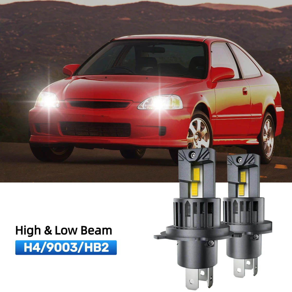 SHENKENUO LED Headlight Kit – H4 9003 8000K Ice Blue – Hi/Low Beam – Fits Honda Civic 92-03 & Toyota Tacoma 97-15