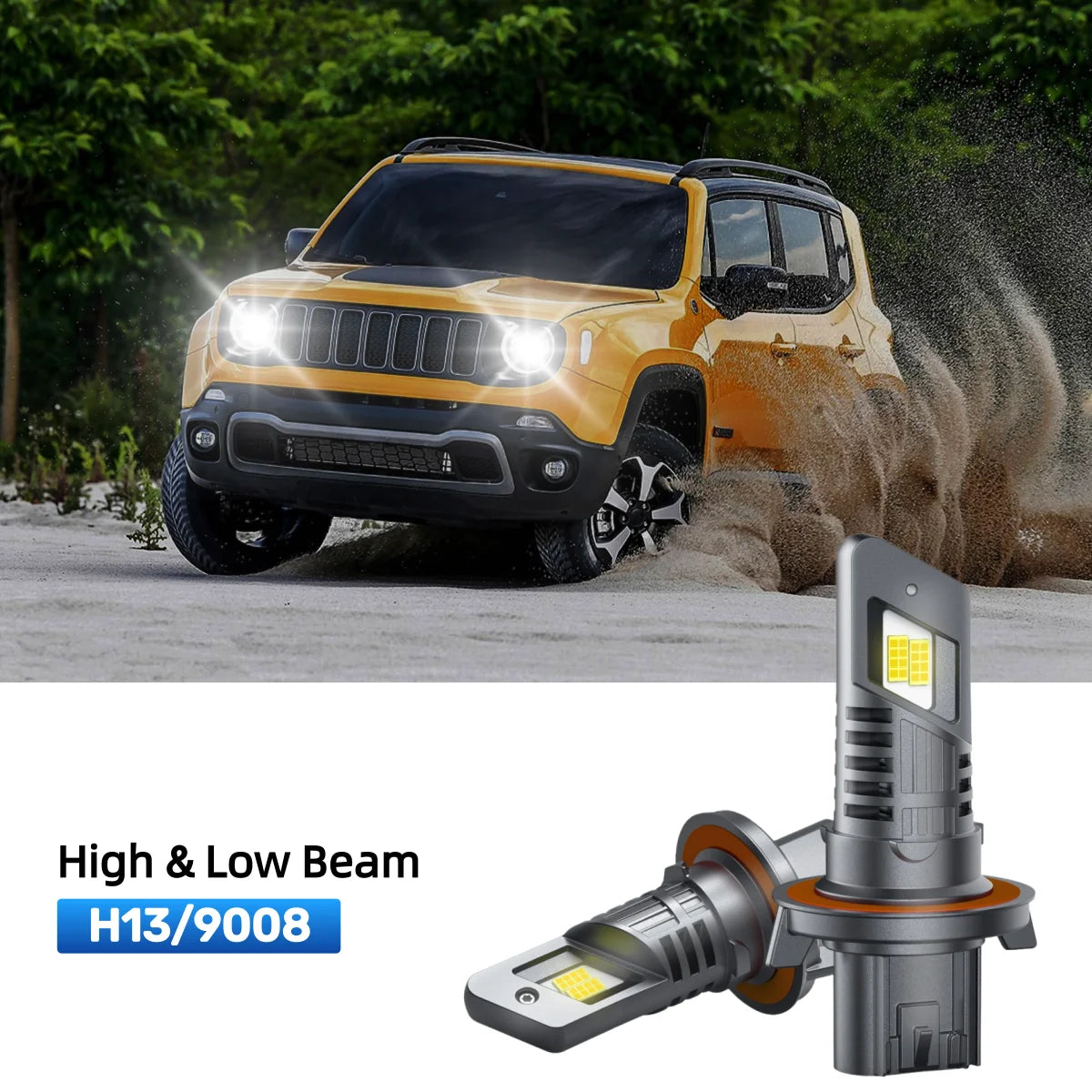 Protekz H13 9008 LED Headlight Bulbs For Jeep Renegade 2015-2021 – 6000K 12000LM CREE Chip