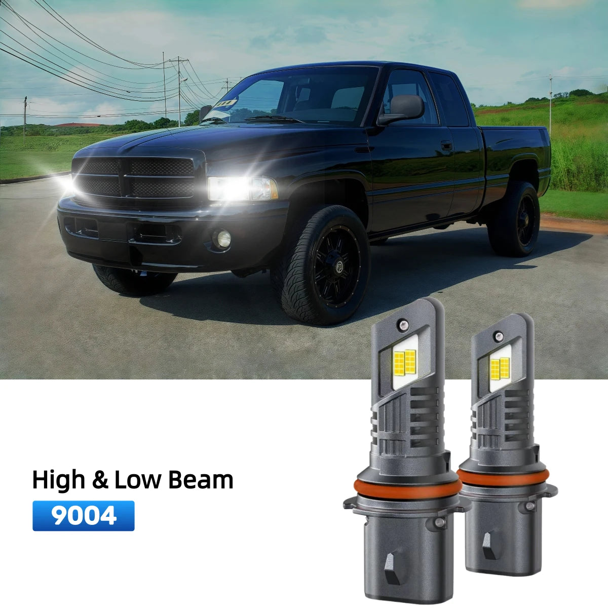 9004 LED Headlight Bulbs High/Low Beam For Dodge RAM 1500 2500 3500 1994-2001 – 6000K 10000LM