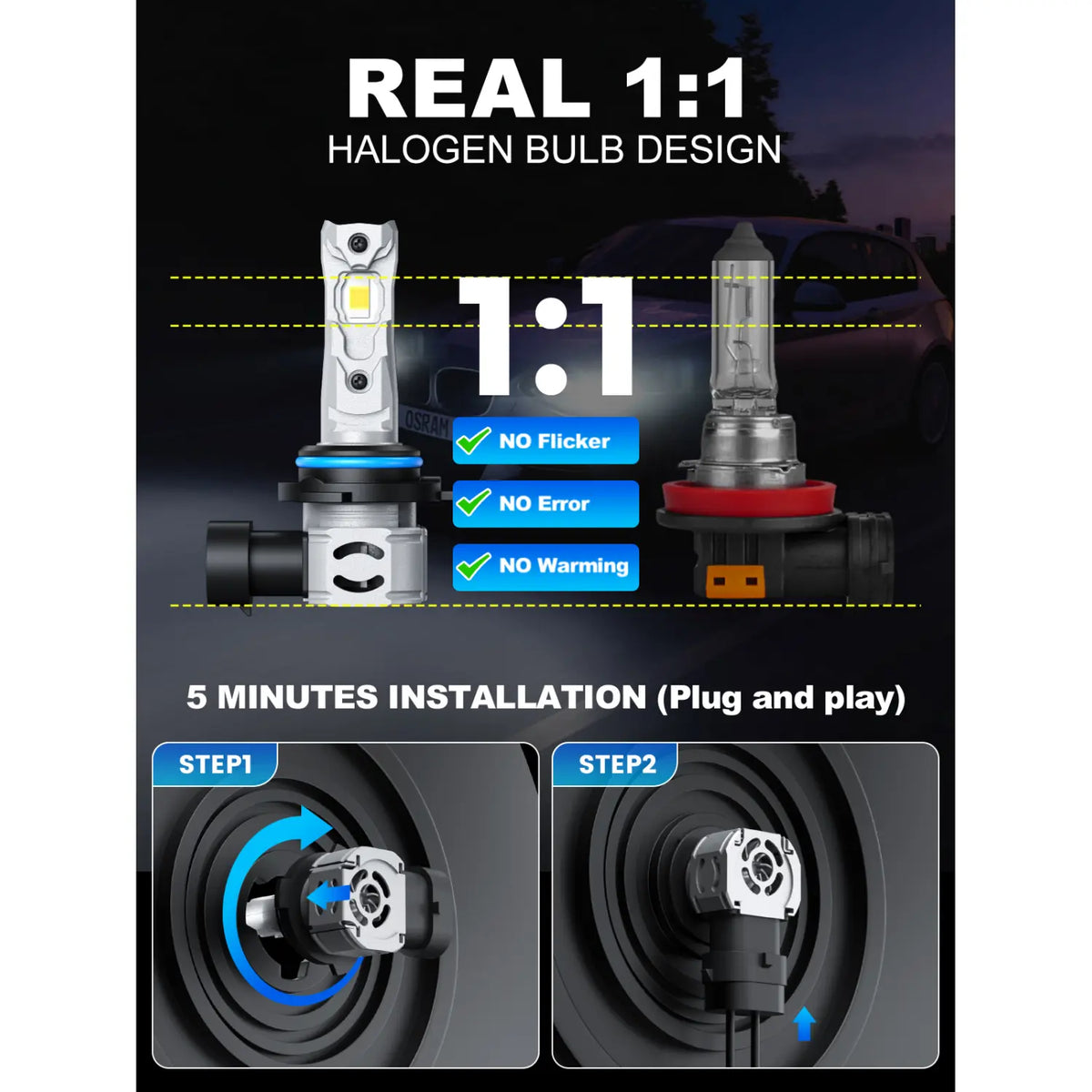 XM3 Series 9005 LED Headlight Bulbs with Perfect Design