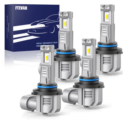FTEVAR LED headlight bulbs pack of 4, 6500K cool white, automotive lighting. "New Generation Performance."