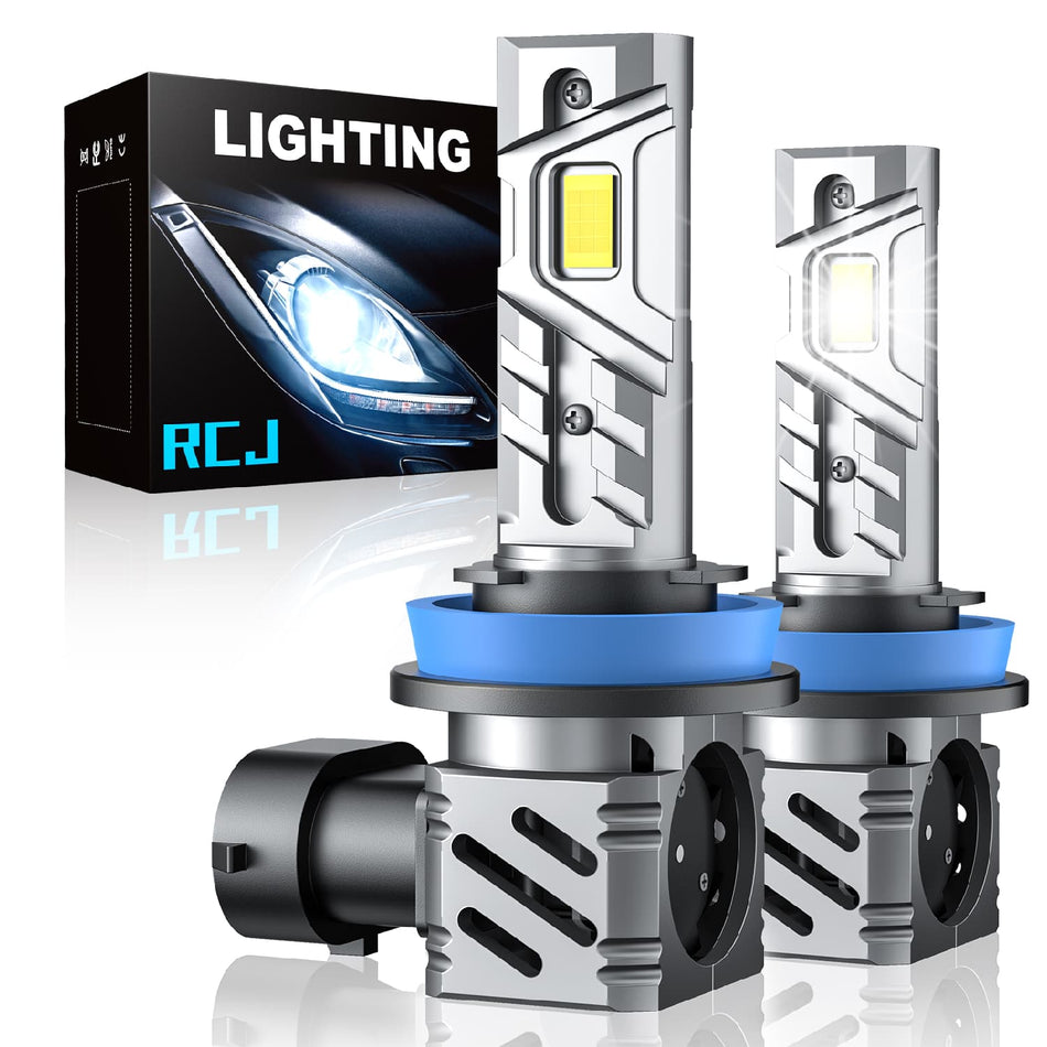 RCJ H11/H8/H9 LED Headlight Bulbs 100W 35000LM 6000K White 13000RPM Fan Pack of 2