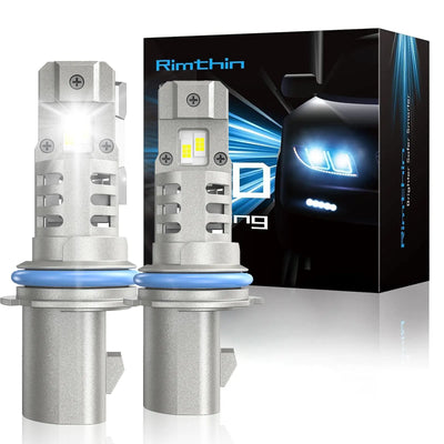 RIMTHIN LED headlight bulbs, providing brighter, safer lighting. Detailed view of the bulb and packaging.