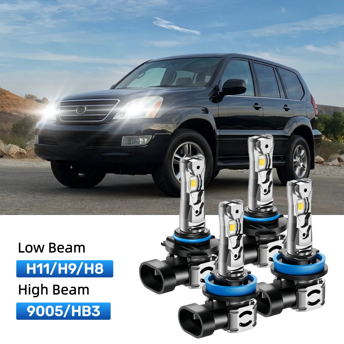 Fit for 2003-2009 Lexus GX470 H11 9005 LED Headlight Bulbs Upgrade | Brighter and Safer
