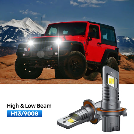 RIMTHIN H13 LED High & Low Beam Bulbs Fit for 2018 Jeep Wrangler JK