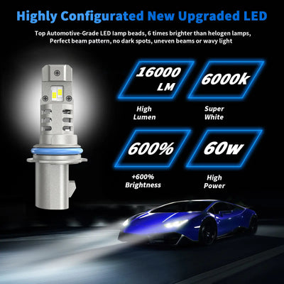 XM1 Series LED headlight bulbs, 600% brighter, 6000K super white light, perfect beam pattern 