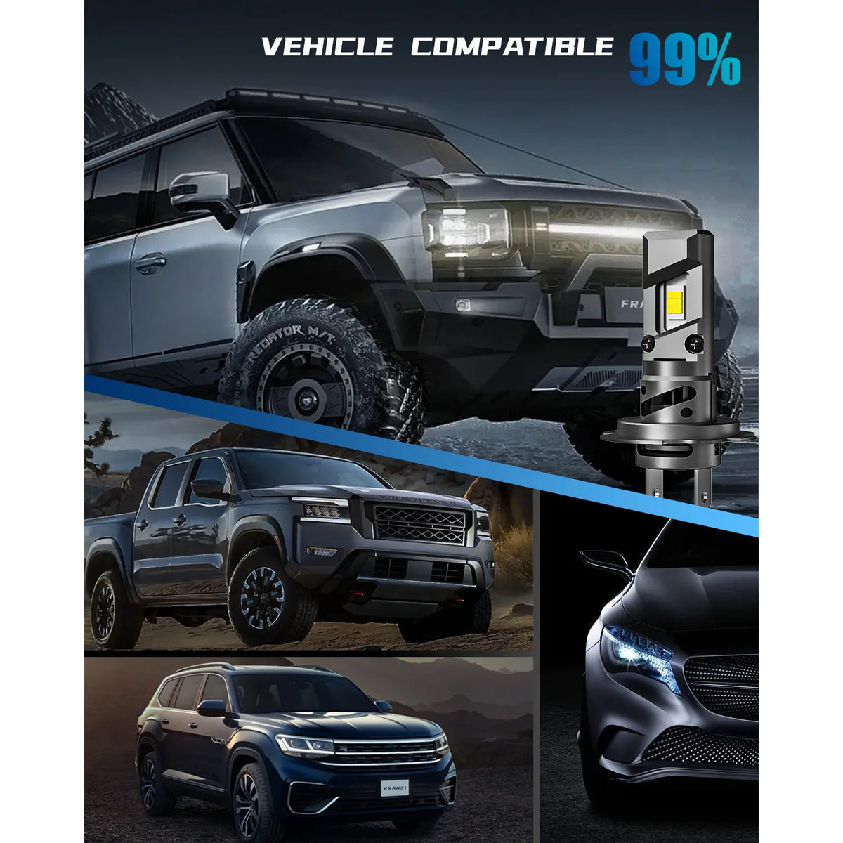 FRANXI H7 LED Headlight Bulbs Vehicle Compatibility 99%