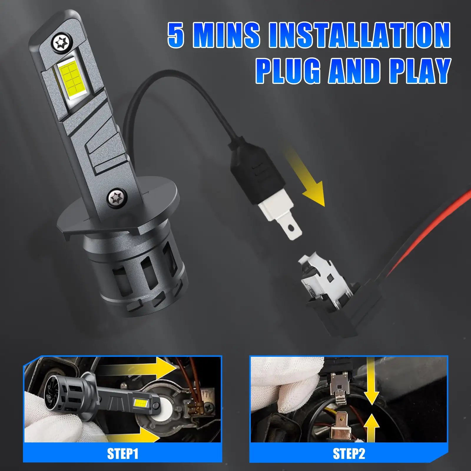 E1 Series H1 LED headlight bulbs are easy to install
