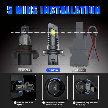 E1 Series H13 LED headlight bulbs are easy to install
