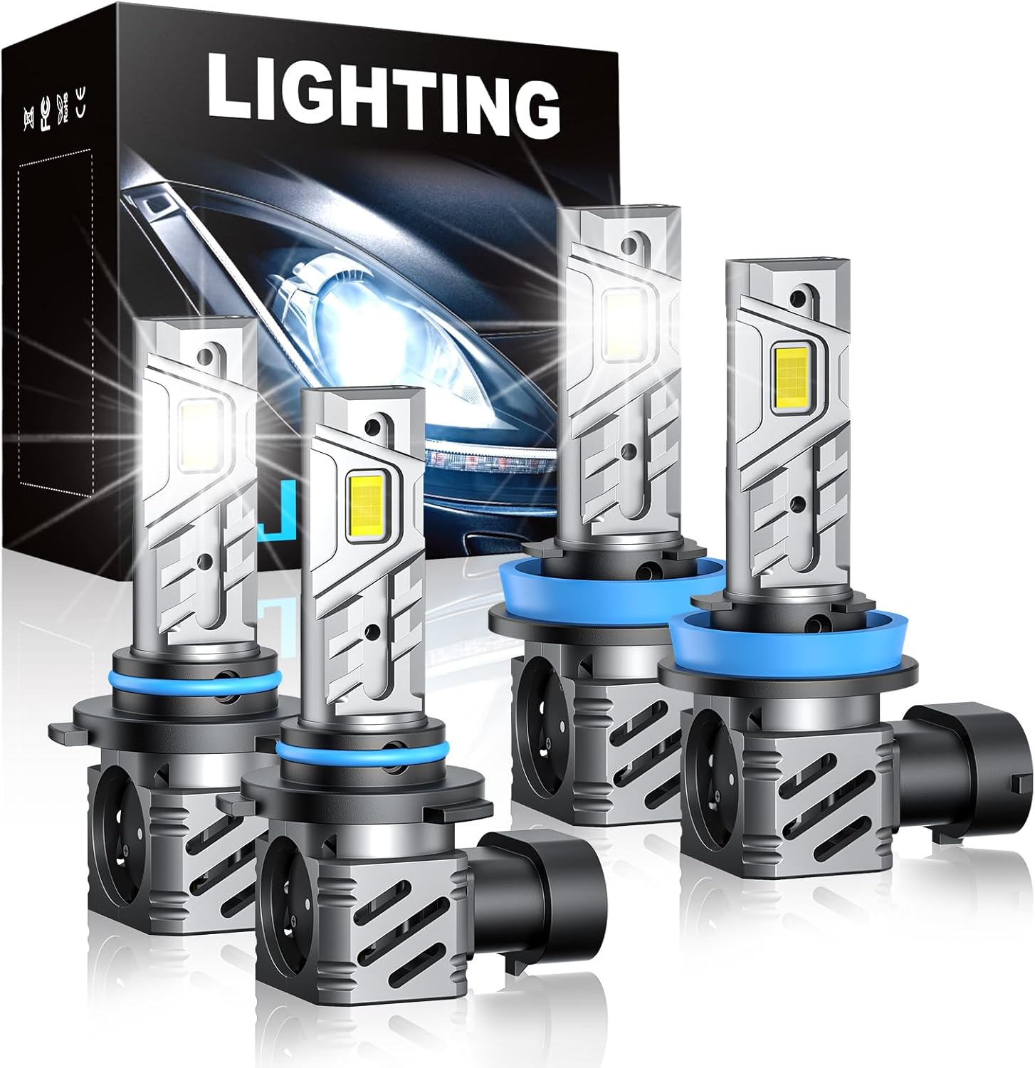 RCJ 9005/HB3 H11/H8/H9 LED Headlight Bulbs 6000K White 100W 35000LM Pack of 4