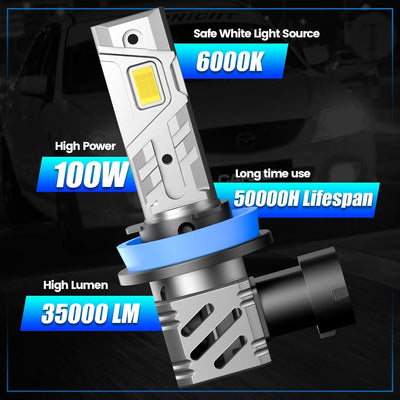 RCJ LED Headlight Bulb 6000K White 35000LM 100W for High Power Output