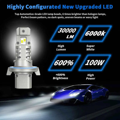 Rimthin XM1 H13/9008 LED Headlight Bulbs 100W 30000LM 6000K Cool White IP67 Pack of 2