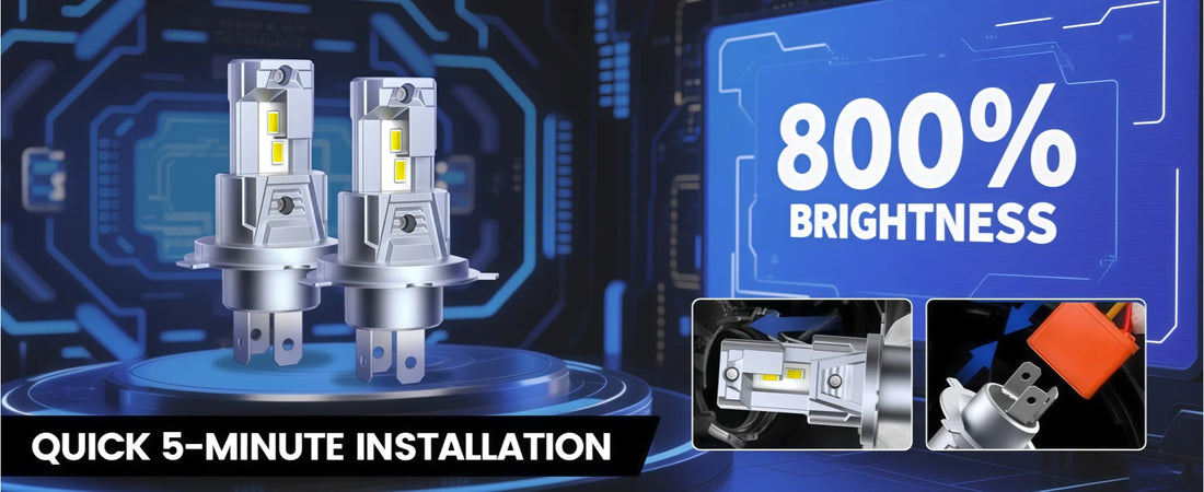 C2 Series H4 LED Light Bulbs are Brighter than Halogen Bulbs
