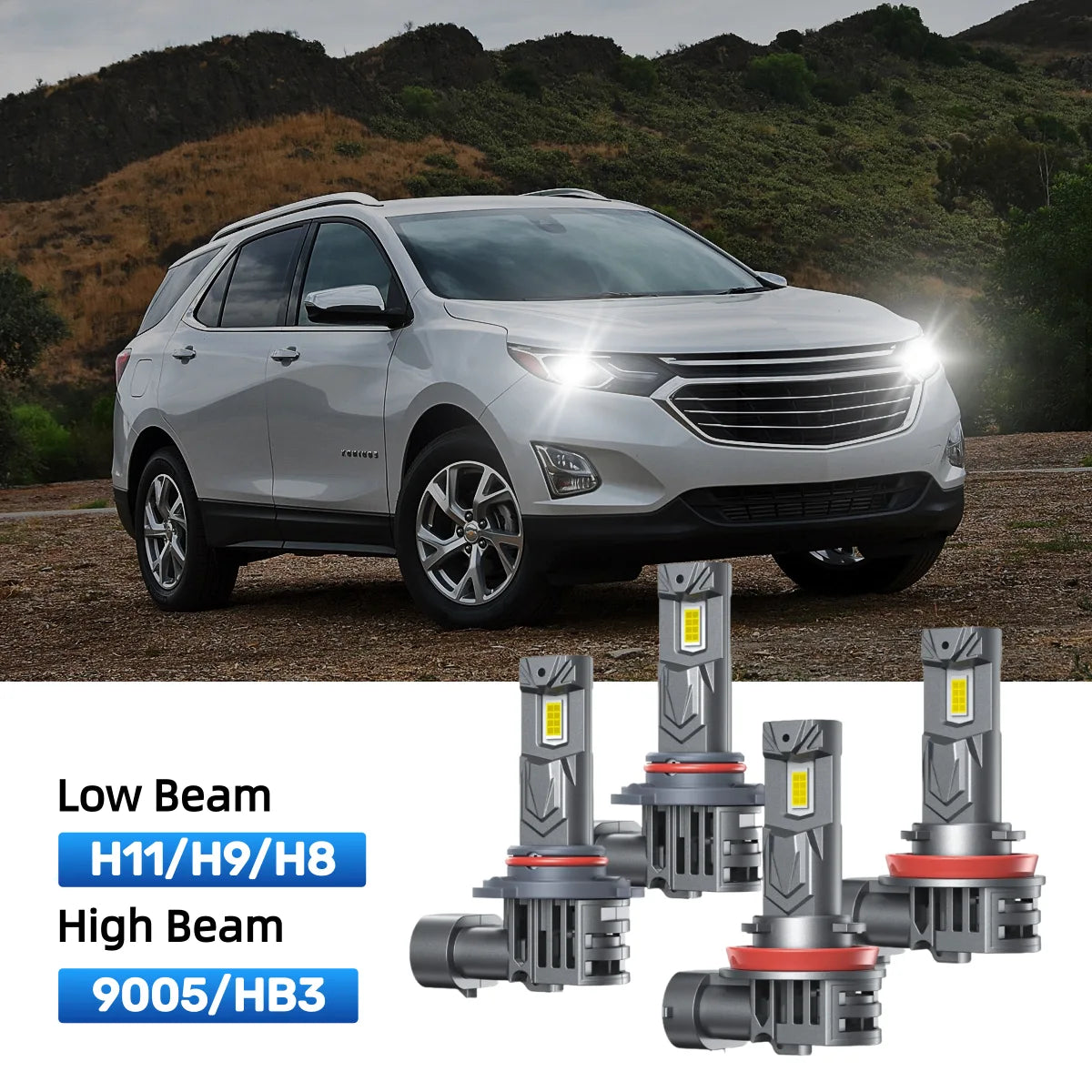 RIMTHIN H11 Low Beam and 9005 High Beam LED Bulbs Kits Fit for 2010-2018 Chevrolet Equinox