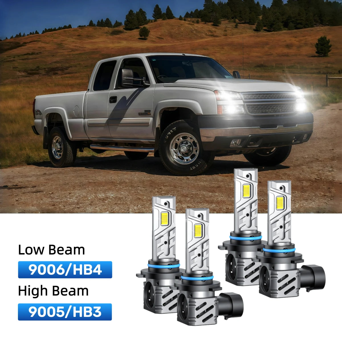 RIMTHIN 9006 Low Beam and 9005 High Beam LED Bulbs Kits Fit for 2001-2006 Chevrolet Silverado 2500 HD