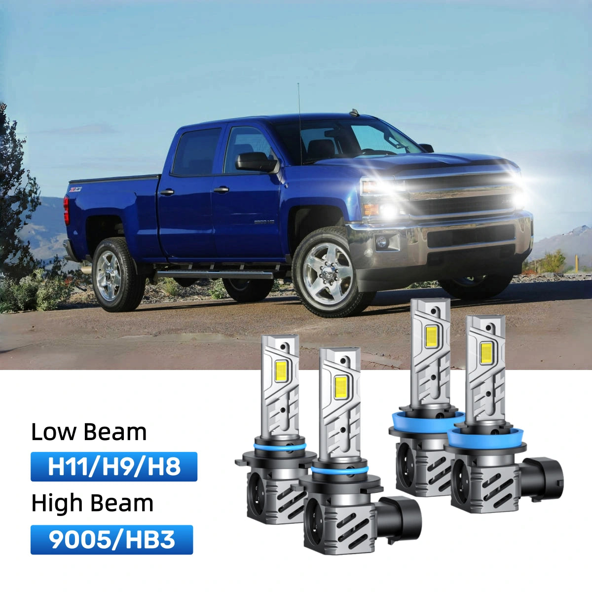 RIMTHIN H11 Low Beam and 9005 High Beam LED Bulbs Kits Fit for 2007-2021 Chevrolet Silverado 2500 HD