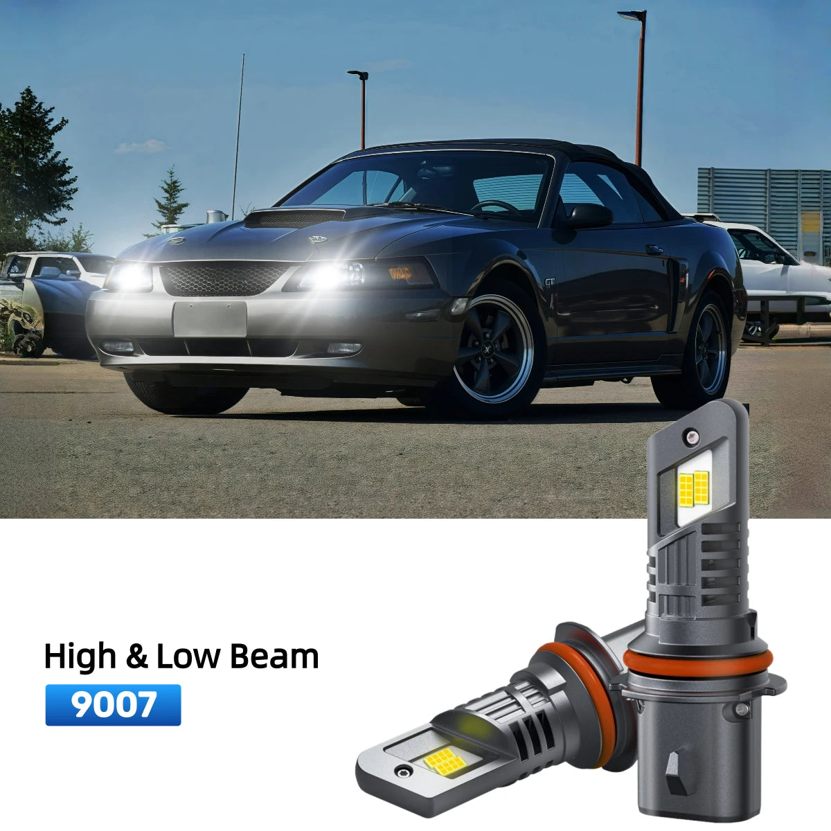 RIMTHIN 9007 LED High & Low Beam Bulbs Fit for 2002 Ford Mustang