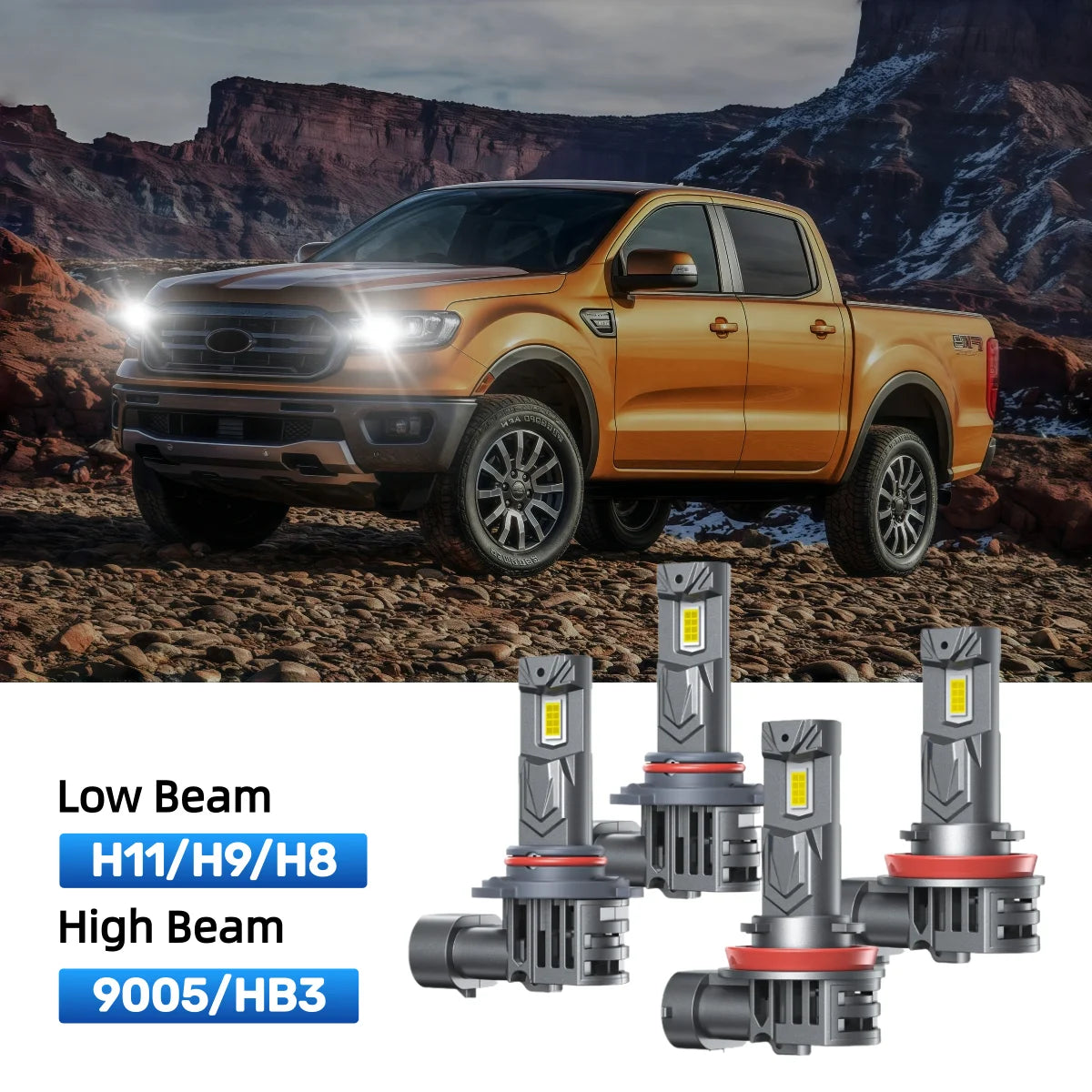 RIMTHIN H11 Low Beam and 9005 High Beam LED Bulbs Kits Fit for 2019 Ford Ranger