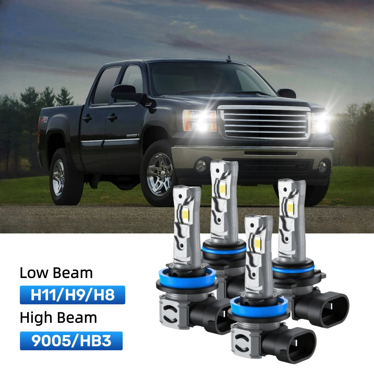 RIMTHIN H11 Low Beam and 9005 High Beam LED Bulbs Kits Fit for 2007 GMC Sierra 1500