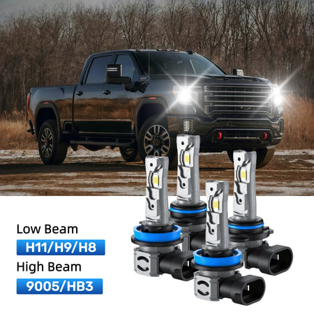 RIMTHIN H11 Low Beam and 9005 High Beam LED Bulbs Kits Fit for 2017-2020 GMC Sierra 2500 HD