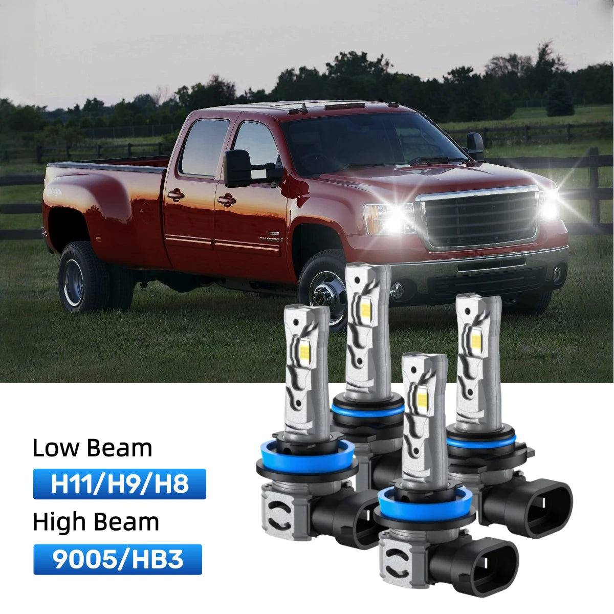 RIMTHIN H11 Low Beam and 9005 High Beam LED Bulbs Kits Fit for 2007 GMC Sierra 3500 HD