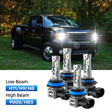 RIMTHIN H11 Low Beam and 9005 High Beam LED Bulbs Kits Fit for 2008-2014 GMC Sierra 3500 HD