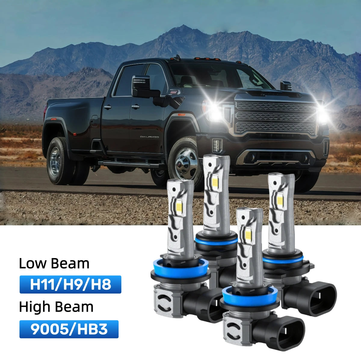 RIMTHIN H11 Low Beam and 9005 High Beam LED Bulbs Kits Fit for 2017-2019 GMC Sierra 3500 HD
