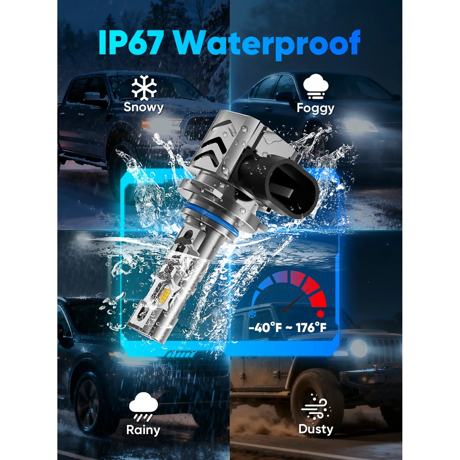 GT2 Series 9006 LED Headlight Bulbs IP67 Waterproof 