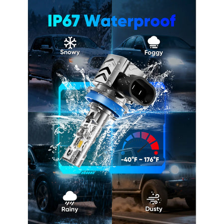 GT2 Series H11 9005 LED Headlight Bulbs IP67 Waterproof 