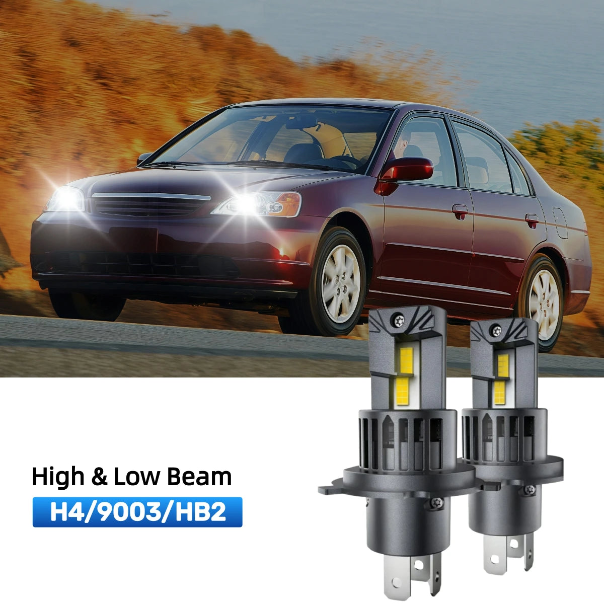 RIMTHIN H4 LED High & Low Beam Bulbs Fit for 2001 Honda Civic